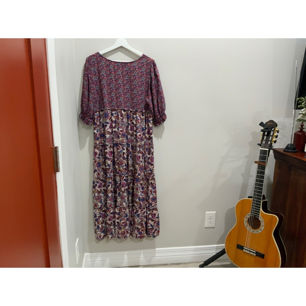 Natural Life Womens Mixed Floral Paisley Tiered Maxi Dress Purple Pink Size M - Picture 9 of 10